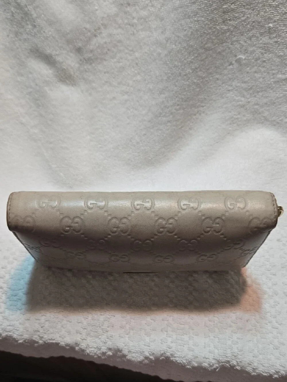 Gucci Taupe Embossed GG Zip-Around Leather Wallet with Gold Plate